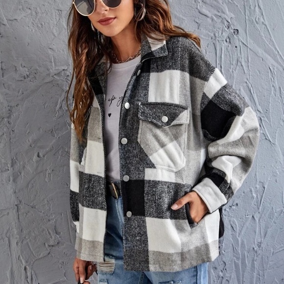 SHEIN Jackets & Blazers - Black & Grey Shacket